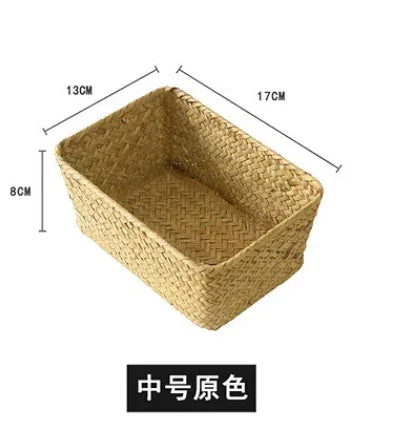 Handmade Seagrass Woven Storage Box with Lid Eco-Friendly Seaweed Finishing Basket for Bath Cosmetic Towel Sundry Storage