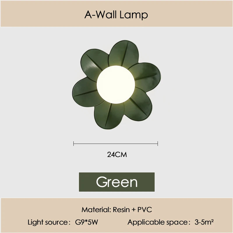 Petal Flower Wall Lamps for Children's Room Princess Bedroom Girl's Bedside Light Romantic LED Glass Flower Design Nursery Lighting