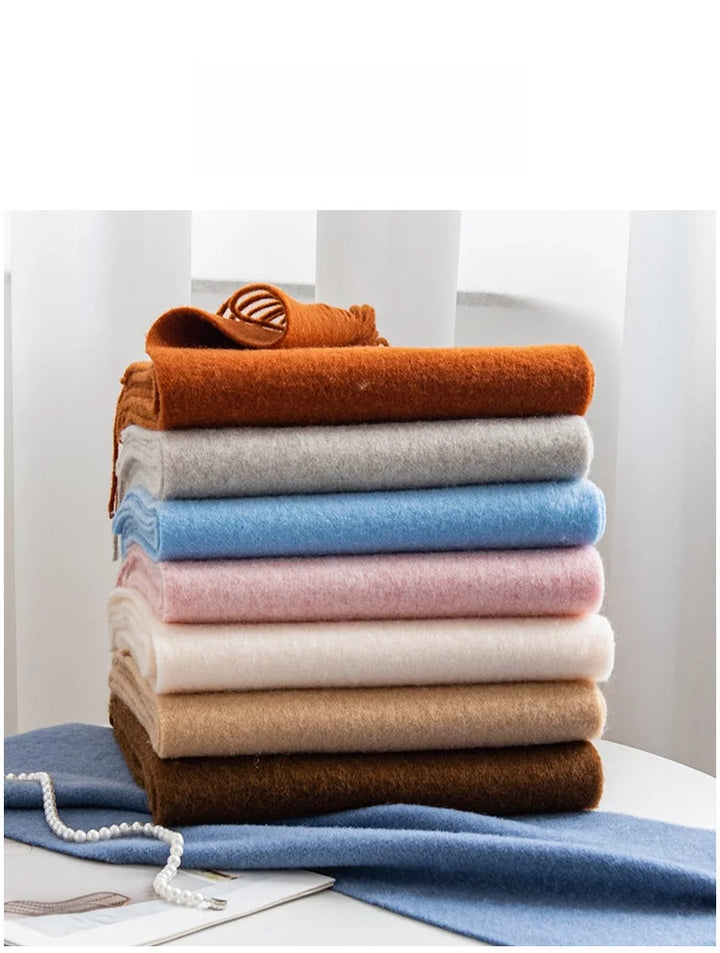 Ladies 100% Pure Wool Scarf Versatile Simple Design Warm Solid Color Shawl for Autumn Winter Commute