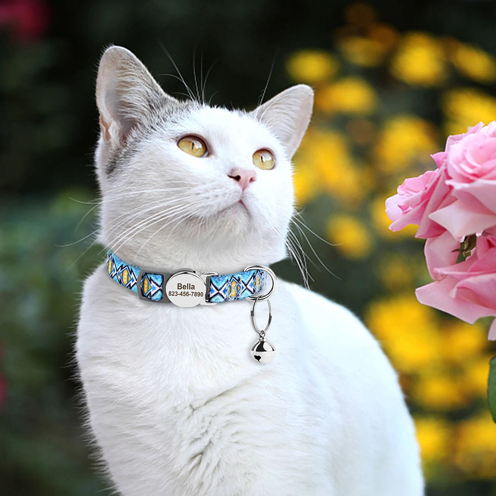 Personalized Cat Collar – Adjustable with Bell & Engraved ID Tag