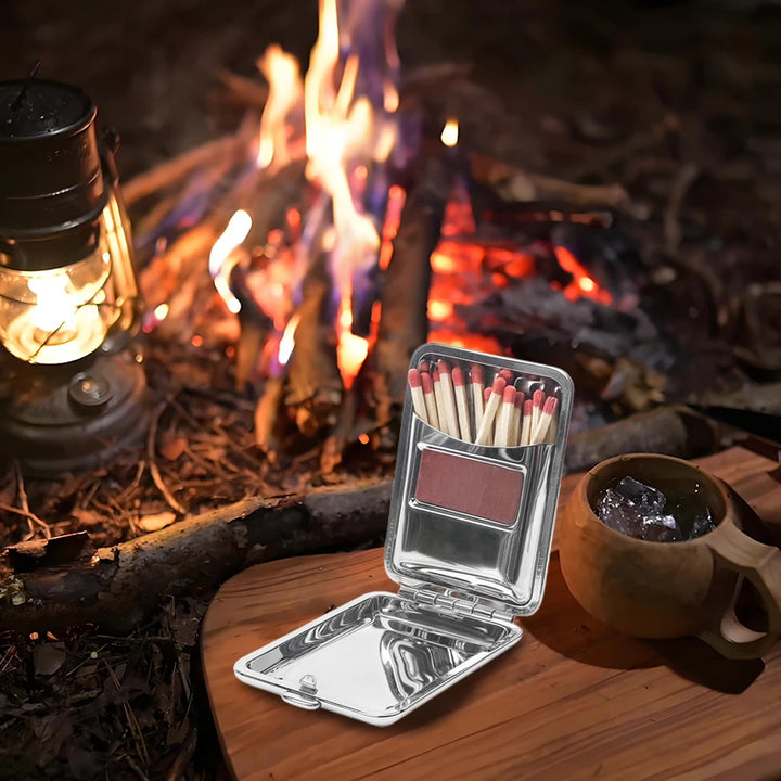 Stainless Steel Matchbox Case – Durable Metal Holder with Striker Plate