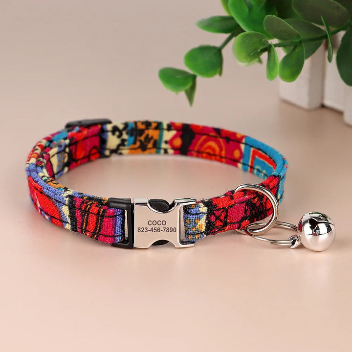 Personalized Cat Collar – Adjustable with Bell & Engraved ID Tag