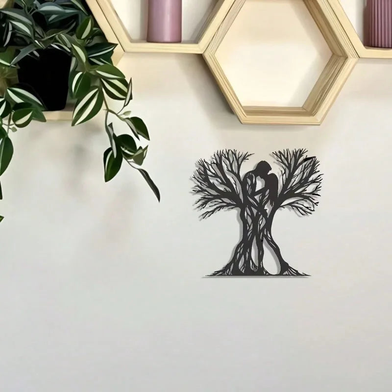 Couple & Tree Metal Wall Art – Flower-Adorned Decor for Living Room, Bedroom & Holiday Gifting