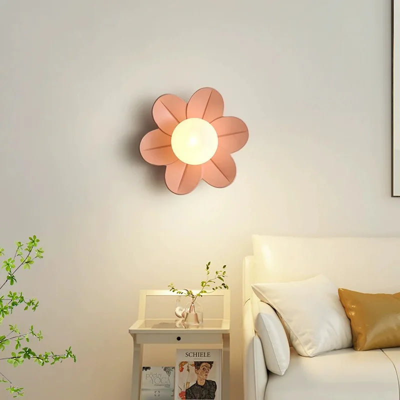 Petal Flower Wall Lamps for Children's Room Princess Bedroom Girl's Bedside Light Romantic LED Glass Flower Design Nursery Lighting