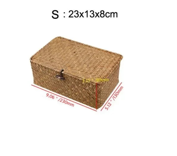 Handmade Seagrass Woven Storage Box with Lid Eco-Friendly Seaweed Finishing Basket for Bath Cosmetic Towel Sundry Storage