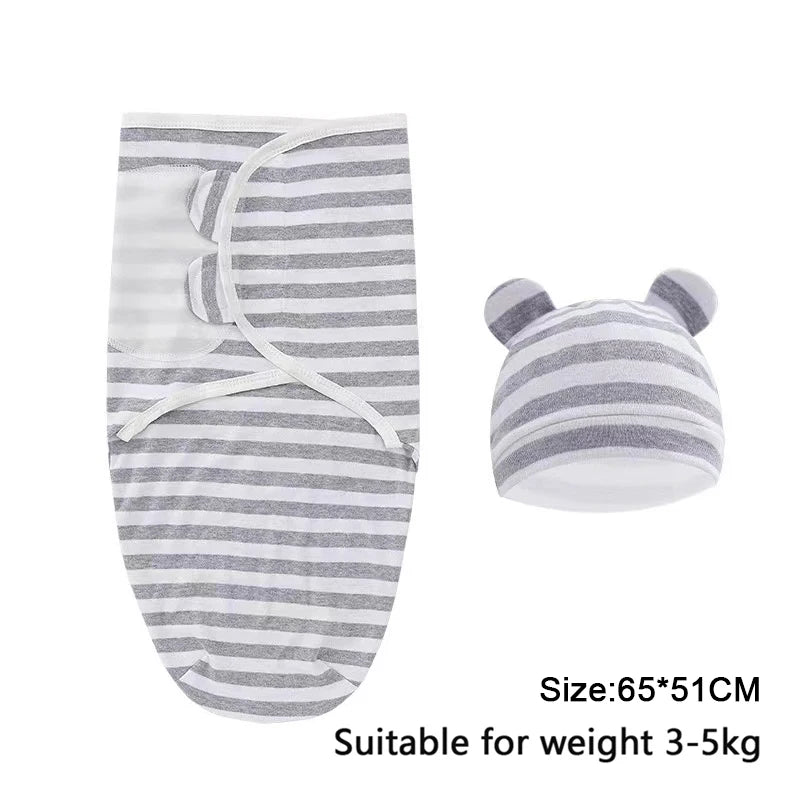 Baby Swaddle & Hat Set – Soft Cartoon Cotton for 0–6 Months