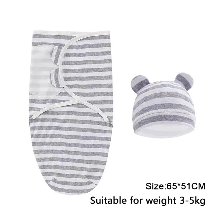 Baby Swaddle & Hat Set – Soft Cartoon Cotton for 0–6 Months