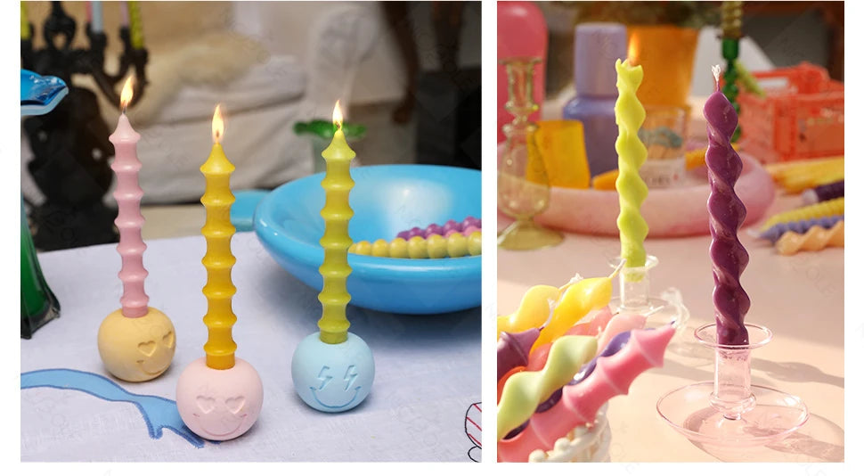 Twisted Spiral Taper Candle Mold Silicone Non-Stick Flexible DIY Aromatic Handmade Candle Making Supplies Room Decor