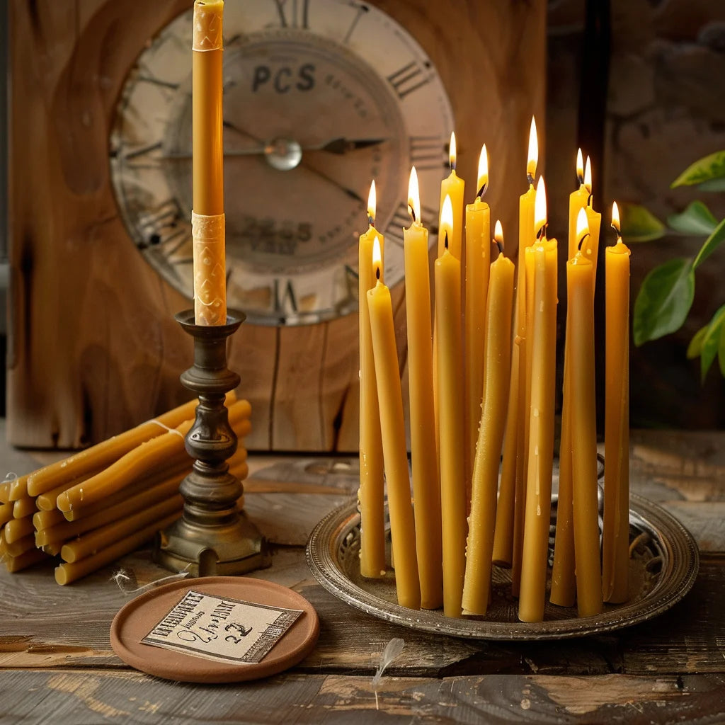 25PCS Natural Beeswax Hanukkah Candles – Thin Tapered, Unscented Honey Wax for Rituals & Celebrations