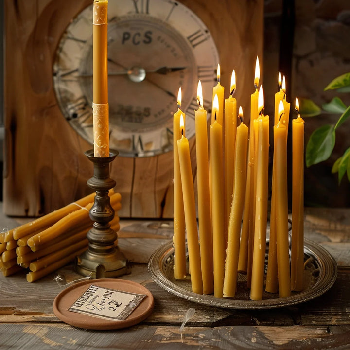 25PCS Natural Beeswax Hanukkah Candles – Thin Tapered, Unscented Honey Wax for Rituals & Celebrations