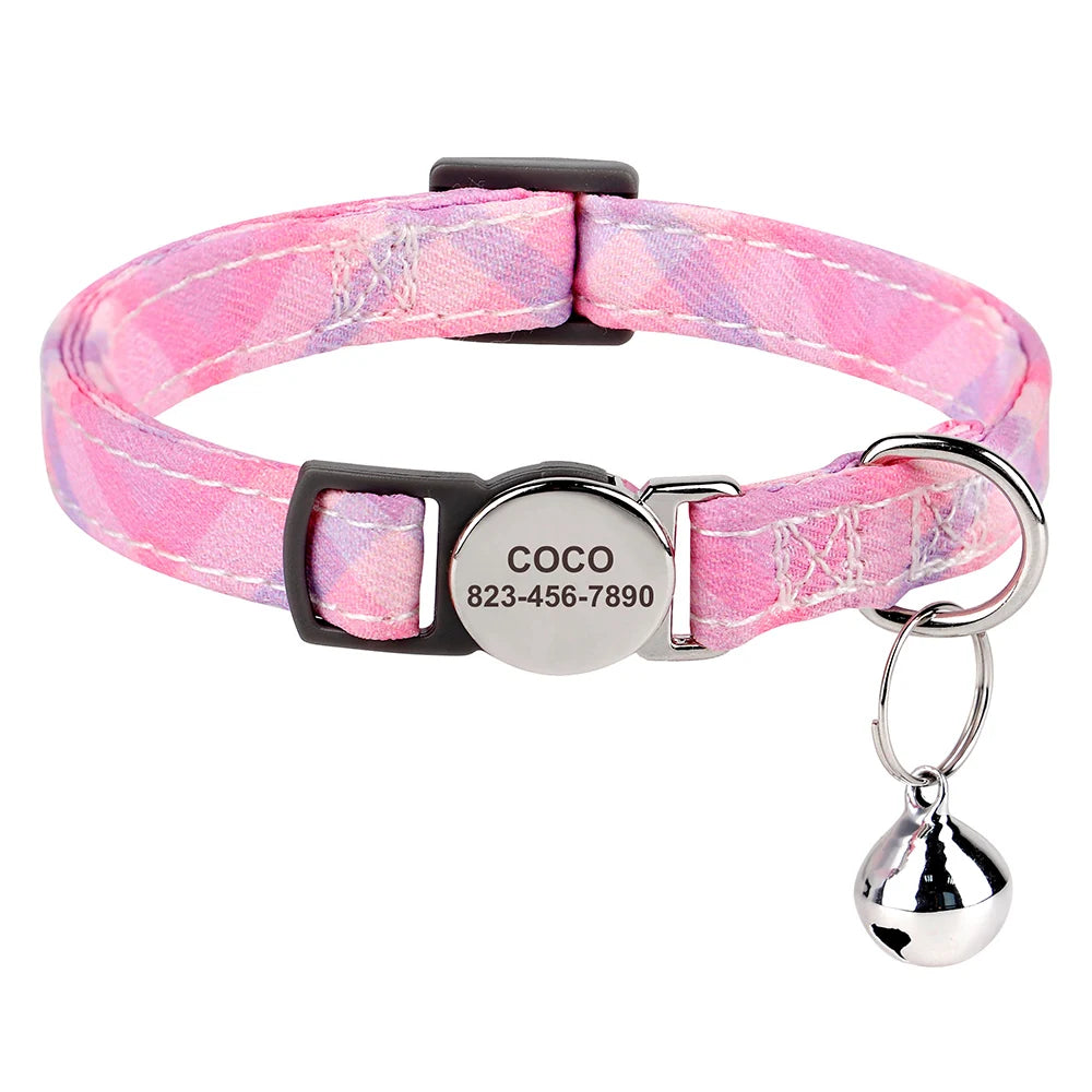 Personalized Cat Collar – Adjustable with Bell & Engraved ID Tag