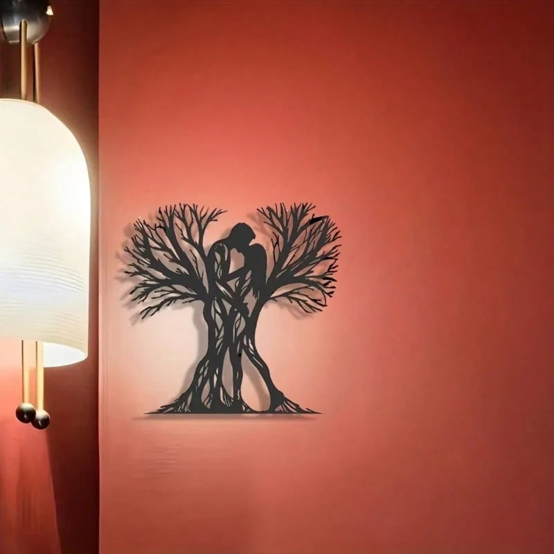 Couple & Tree Metal Wall Art – Flower-Adorned Decor for Living Room, Bedroom & Holiday Gifting