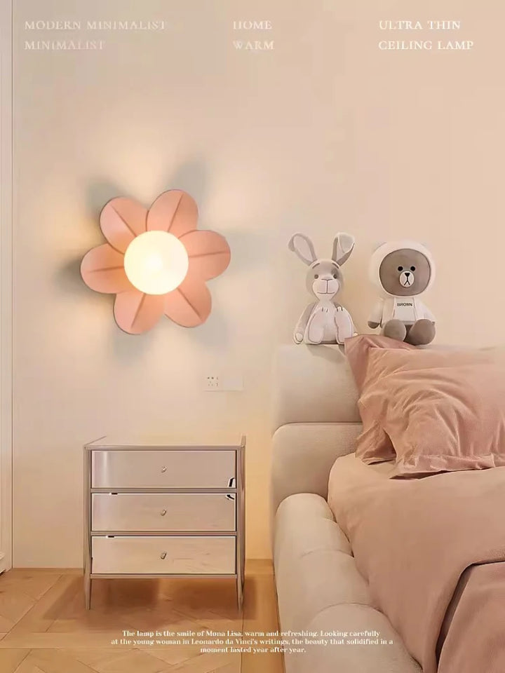 Petal Flower Wall Lamps for Children's Room Princess Bedroom Girl's Bedside Light Romantic LED Glass Flower Design Nursery Lighting