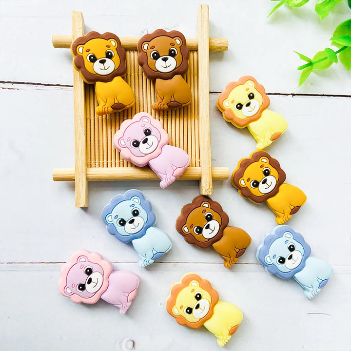 Lion Baby Teether Set – 1/3/10pcs Silicone Beads & Pacifier Chain