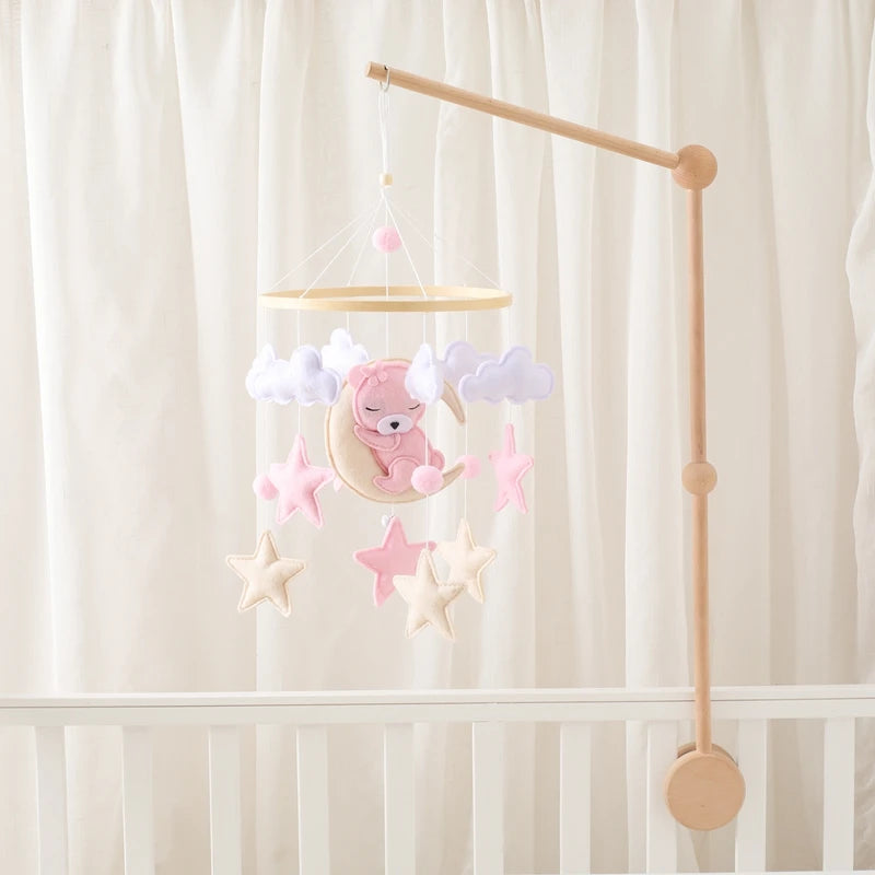 Cartoon Bear Crib Mobile – Soft Felt Music Bell for Newborns