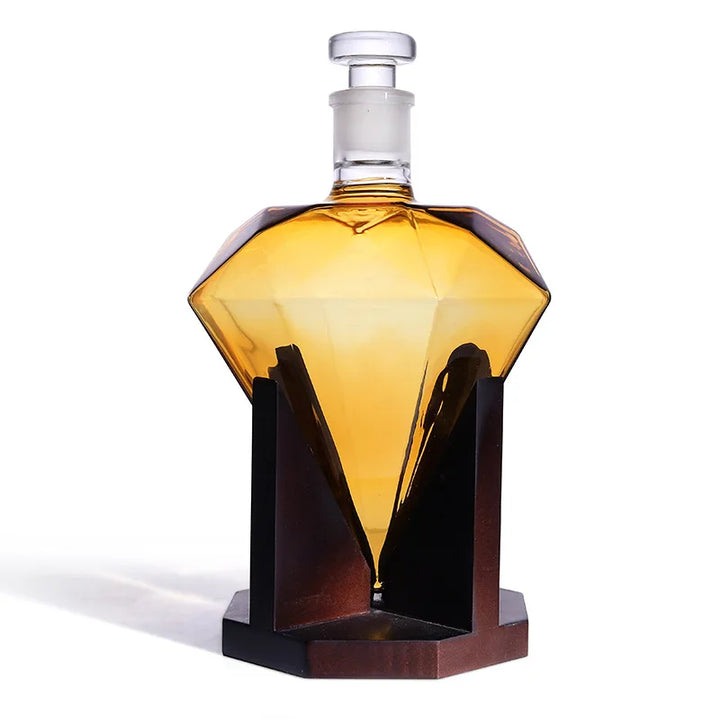 Diamond wine bottle set with wooden base
