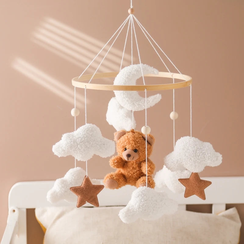 Cartoon Bear Crib Mobile – Soft Felt Music Bell for Newborns