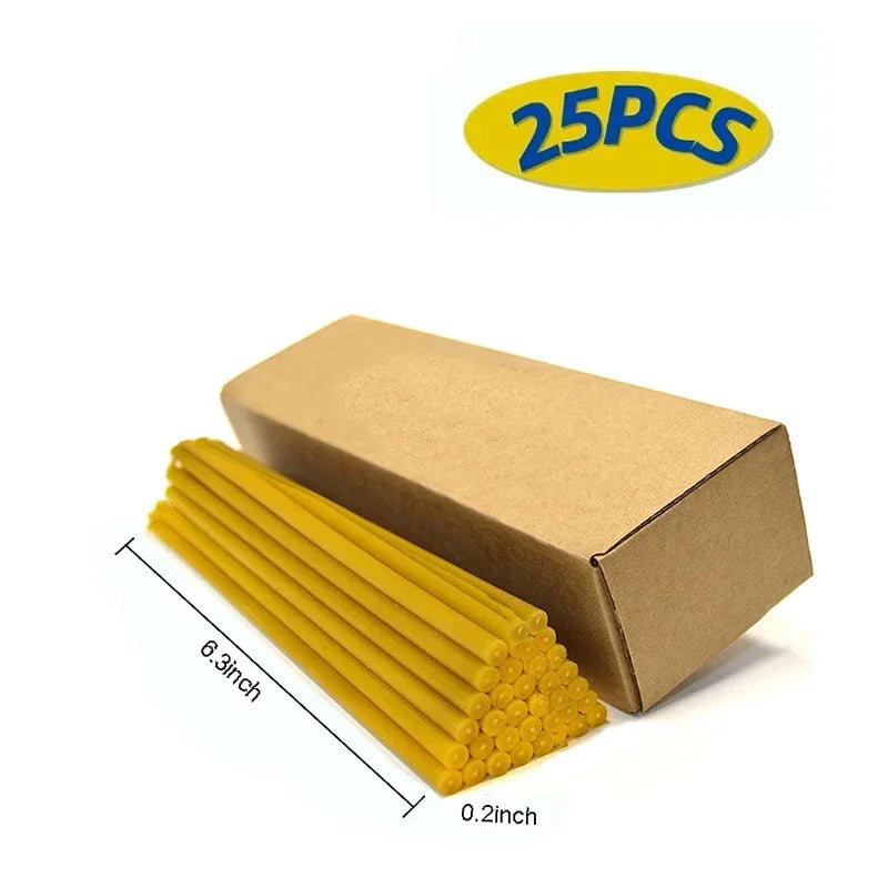 25PCS Natural Beeswax Hanukkah Candles – Thin Tapered, Unscented Honey Wax for Rituals & Celebrations