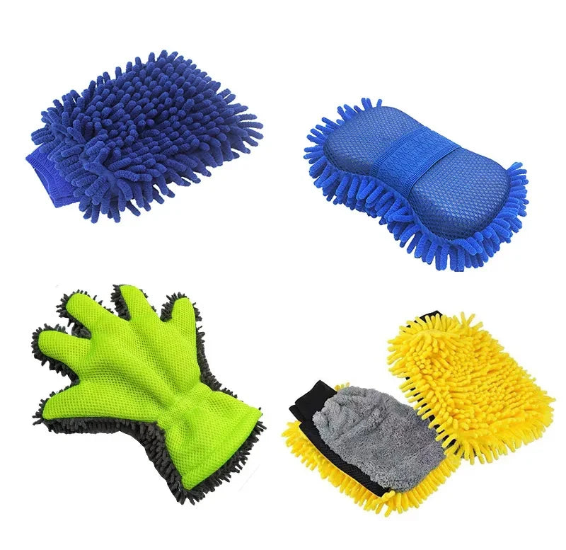 Microfiber Chenille Car Wash Gloves Scratch-Free Double-Sided Coral Velvet Sponge for Auto Cleaning Detailing Tool