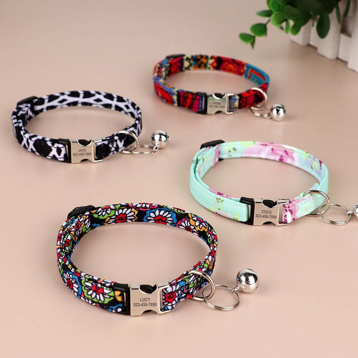 Personalized Cat Collar – Adjustable with Bell & Engraved ID Tag
