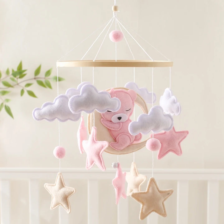 Cartoon Bear Crib Mobile – Soft Felt Music Bell for Newborns