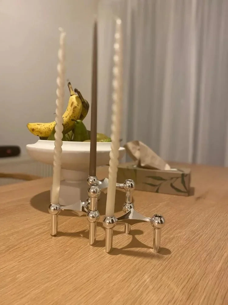 Nordic Silver Metal Molecular Structure Candle Holder Modern Style Stainless Steel Candelabra Living Room Centerpiece Decoration Gift