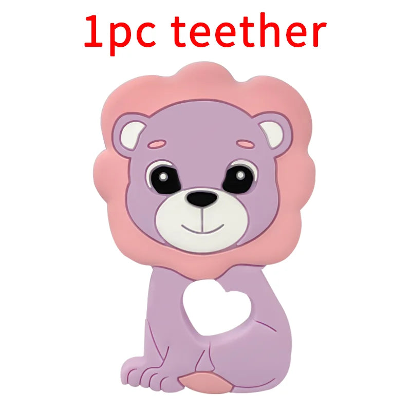 Lion Baby Teether Set – 1/3/10pcs Silicone Beads & Pacifier Chain