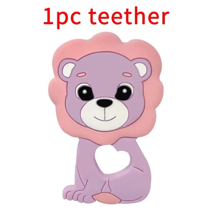 Lion Baby Teether Set – 1/3/10pcs Silicone Beads & Pacifier Chain