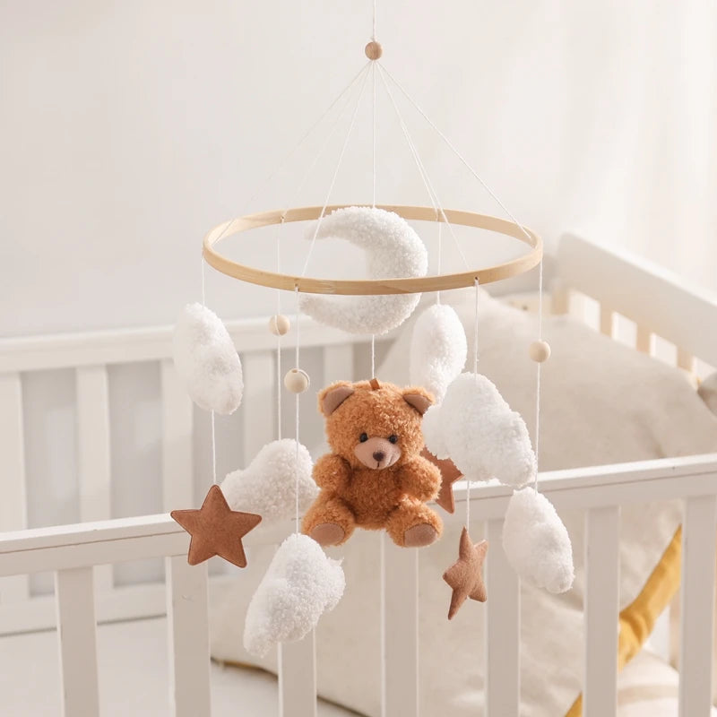 Cartoon Bear Crib Mobile – Soft Felt Music Bell for Newborns