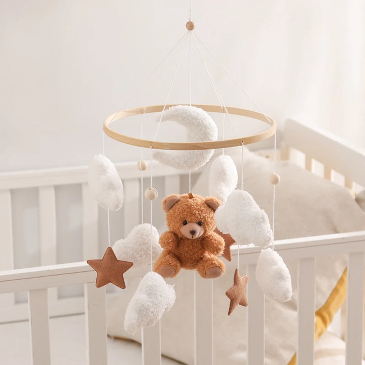 Cartoon Bear Crib Mobile – Soft Felt Music Bell for Newborns