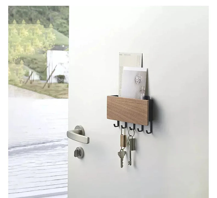 Rustic Wood Wall Key Holder with 5 Hooks Farmhouse Style Floating Shelf Home Decor Organizing Storage Solution