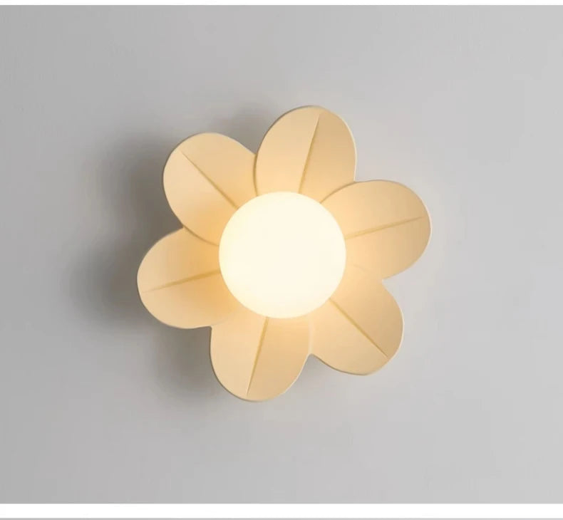 Petal Flower Wall Lamps for Children's Room Princess Bedroom Girl's Bedside Light Romantic LED Glass Flower Design Nursery Lighting