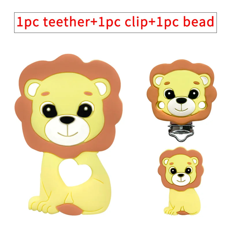 Lion Baby Teether Set – 1/3/10pcs Silicone Beads & Pacifier Chain