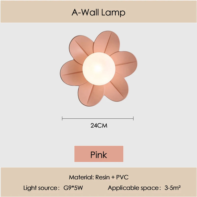 Petal Flower Wall Lamps for Children's Room Princess Bedroom Girl's Bedside Light Romantic LED Glass Flower Design Nursery Lighting
