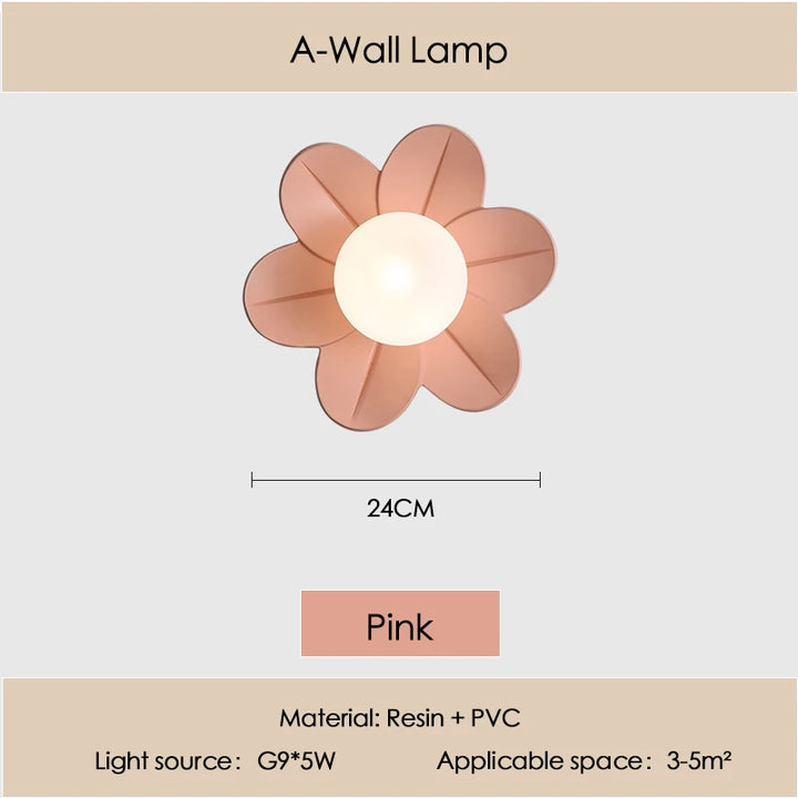 Petal Flower Wall Lamps for Children's Room Princess Bedroom Girl's Bedside Light Romantic LED Glass Flower Design Nursery Lighting