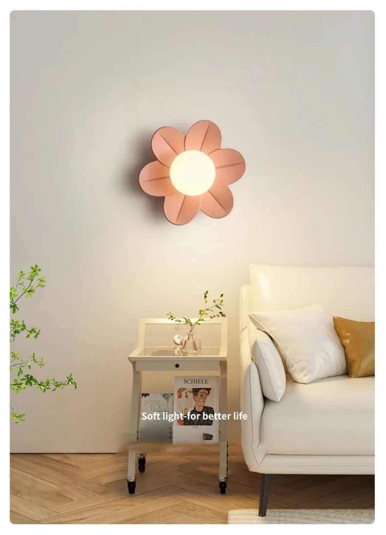 Petal Flower Wall Lamps for Children's Room Princess Bedroom Girl's Bedside Light Romantic LED Glass Flower Design Nursery Lighting