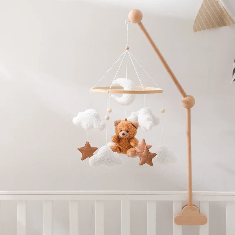 Cartoon Bear Crib Mobile – Soft Felt Music Bell for Newborns