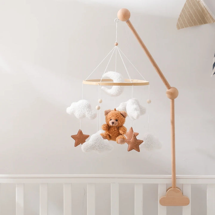 Cartoon Bear Crib Mobile – Soft Felt Music Bell for Newborns