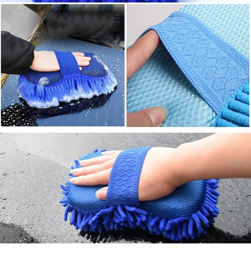 Microfiber Chenille Car Wash Gloves Scratch-Free Double-Sided Coral Velvet Sponge for Auto Cleaning Detailing Tool