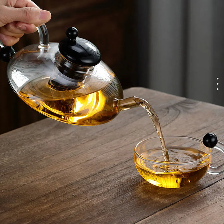 Heat-resistant glass teapot with tea divider