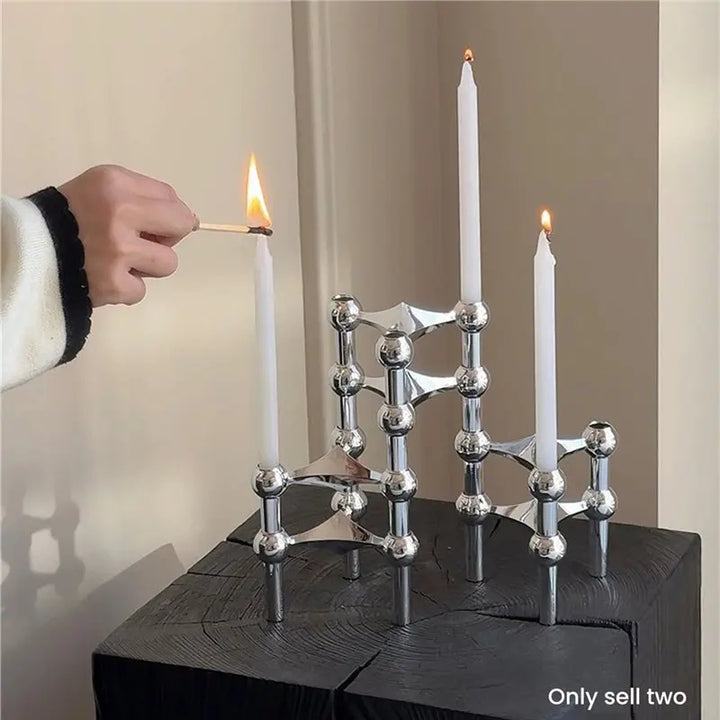 Nordic silver metal candle holder