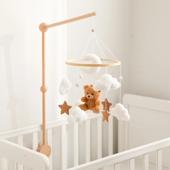 Cartoon Bear Crib Mobile – Soft Felt Music Bell for Newborns