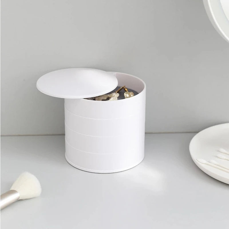 Multi-Layer Velvet Lined Rotating Jewelry Organizer Box for Earrings Necklaces Rings Desktop Anti-Dust Makeup Holder Storage