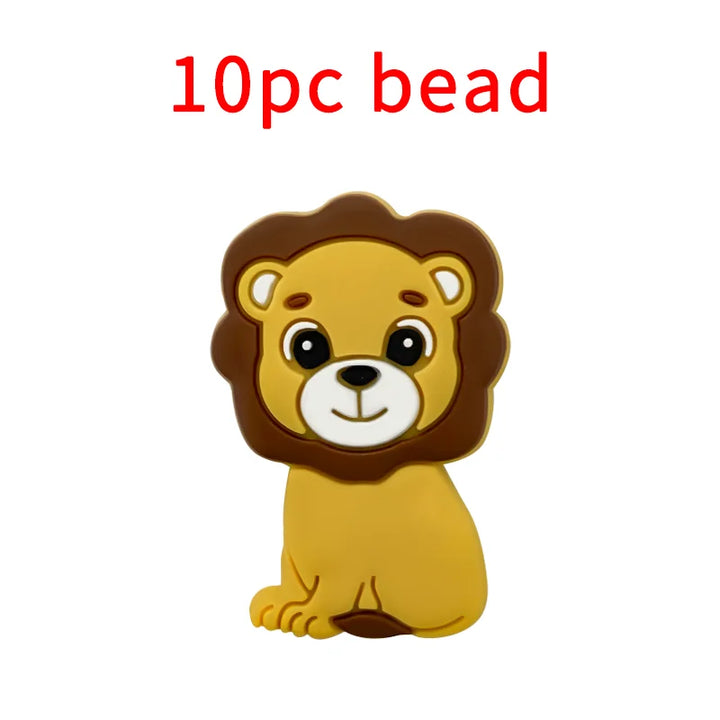 Lion Baby Teether Set – 1/3/10pcs Silicone Beads & Pacifier Chain