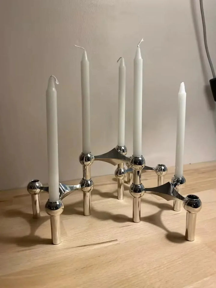 Nordic Silver Metal Molecular Structure Candle Holder Modern Style Stainless Steel Candelabra Living Room Centerpiece Decoration Gift