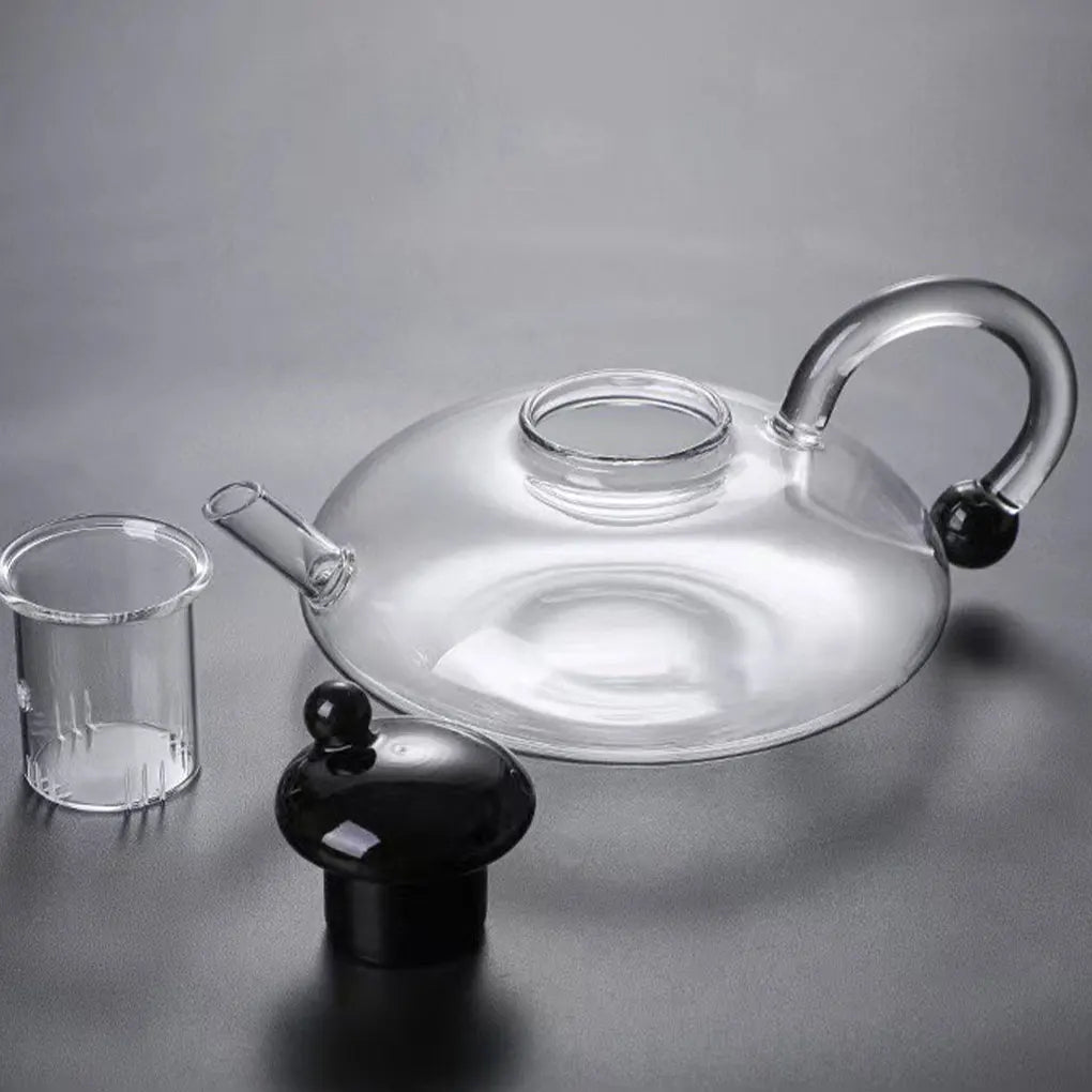Heat-resistant glass teapot with tea divider