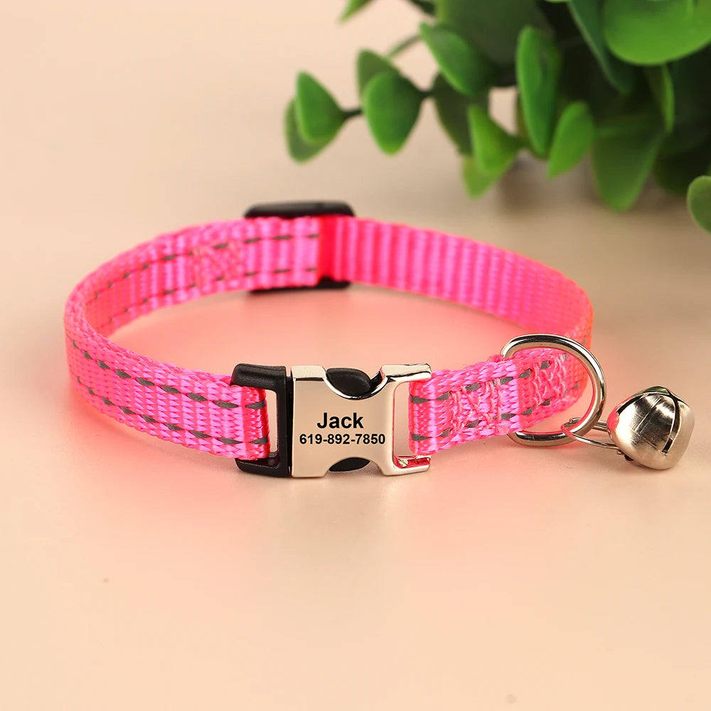 Personalized Cat Collar – Adjustable with Bell & Engraved ID Tag