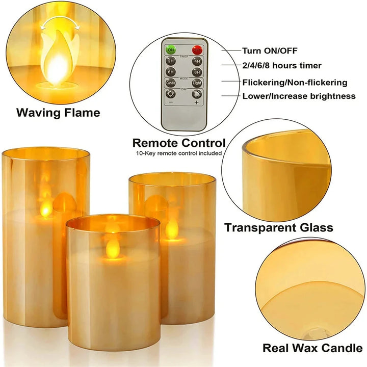 LED Acrylic Candle Set – Remote-Controlled Flameless Lights with Timer for Christmas & Weddings