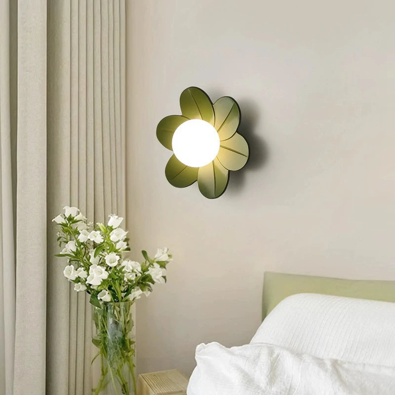 Petal Flower Wall Lamps for Children's Room Princess Bedroom Girl's Bedside Light Romantic LED Glass Flower Design Nursery Lighting
