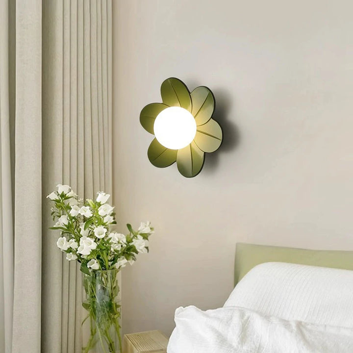Petal Flower Wall Lamps for Children's Room Princess Bedroom Girl's Bedside Light Romantic LED Glass Flower Design Nursery Lighting